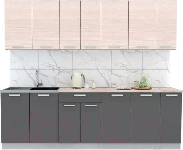 Изображение товара Кухонный гарнитур Интерлиния Мила Лайт 2.5 (вудлайн кремовый/антрацит/бискайская сосна)