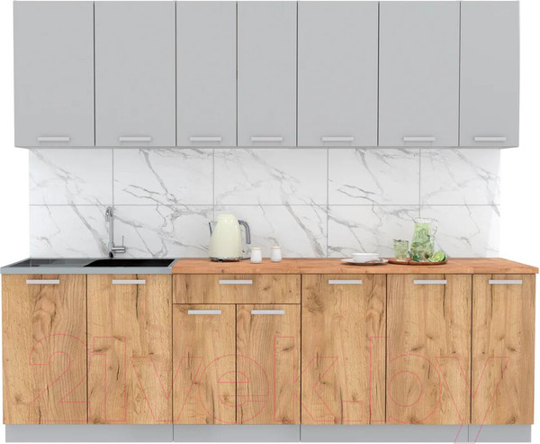 Изображение товара Кухонный гарнитур Интерлиния Мила Лайт 2.5 (серебристый/дуб золотой/дуб бунратти)