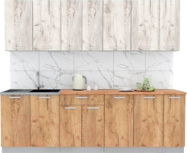 Изображение товара Кухонный гарнитур Интерлиния Мила Лайт 2.5 (дуб белый/дуб золотой/дуб бунратти)