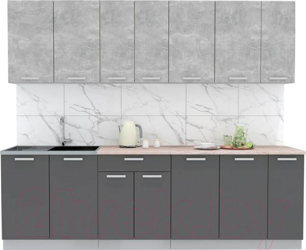 Изображение товара Кухонный гарнитур Интерлиния Мила Лайт 2.5 (бетон/антрацит/травертин)