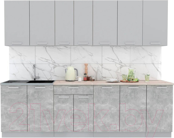 Изображение товара Кухонный гарнитур Интерлиния Мила Лайт 2.6 (серебристый/бетон/бискайская сосна)