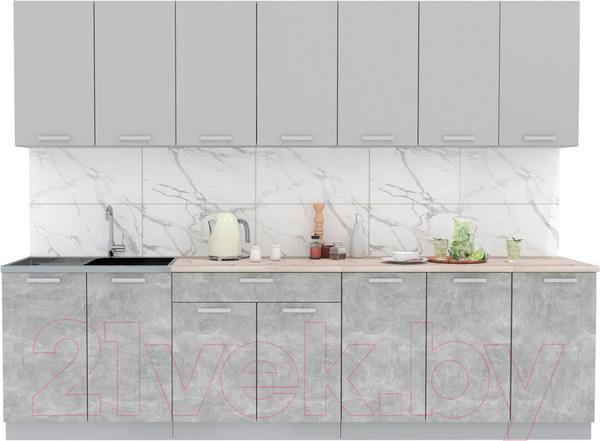Изображение товара Кухонный гарнитур Интерлиния Мила Лайт 2.8 (серебристый/бетон/бискайская сосна)
