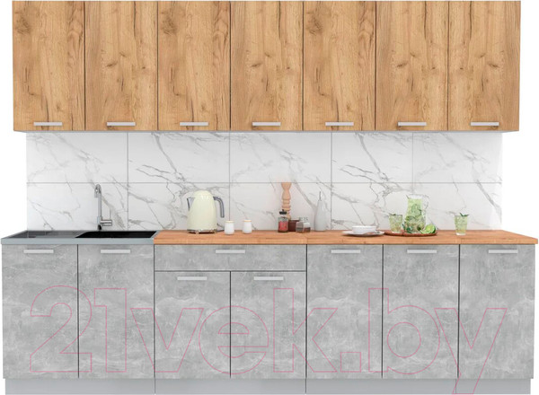 Изображение товара Кухонный гарнитур Интерлиния Мила Лайт 2.8 (дуб золотой/бетон/дуб бунратти)