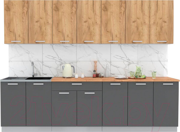Изображение товара Кухонный гарнитур Интерлиния Мила Лайт 2.8 (дуб золотой/антрацит/дуб бунратти)