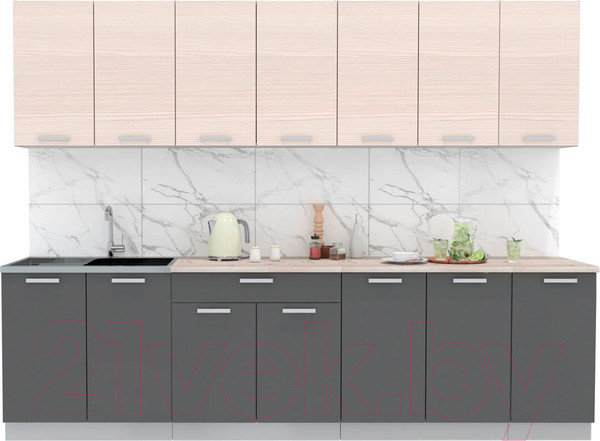 Изображение товара Кухонный гарнитур Интерлиния Мила Лайт 2.8 (вудлайн кремовый/антрацит/бискайская сосна)