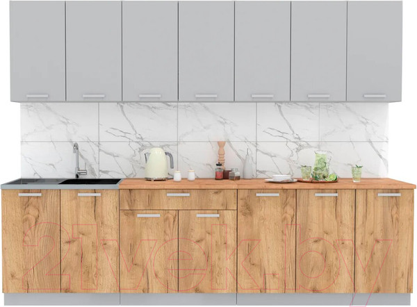 Изображение товара Кухонный гарнитур Интерлиния Мила Лайт 2.8 (серебристый/дуб золотой/дуб бунратти)