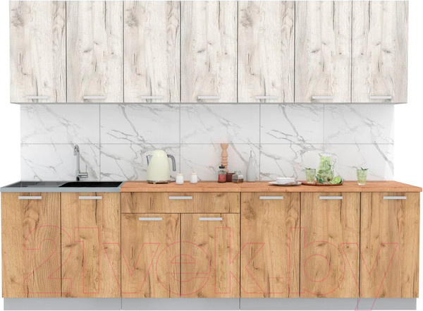 Изображение товара Кухонный гарнитур Интерлиния Мила Лайт 2.8 (дуб белый/дуб золотой/дуб бунратти)