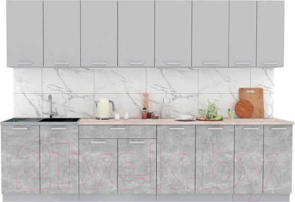 Изображение товара Кухонный гарнитур Интерлиния Мила Лайт 3.0 (серебристый/бетон/бискайская сосна)