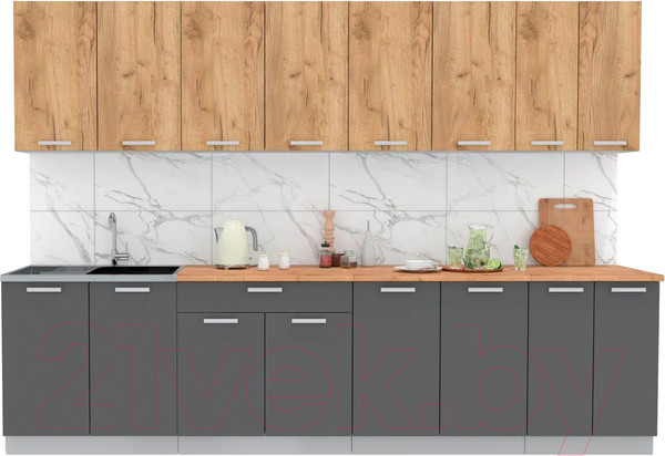 Изображение товара Кухонный гарнитур Интерлиния Мила Лайт 3.0 (дуб золотой/антрацит/дуб бунратти)