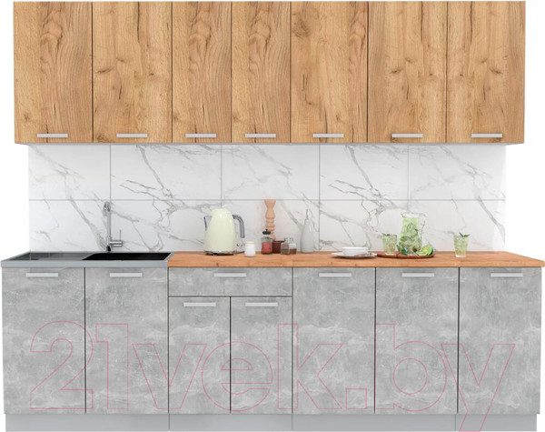 Изображение товара Кухонный гарнитур Интерлиния Мила Лайт 2.6 (дуб золотой/бетон/дуб бунратти)