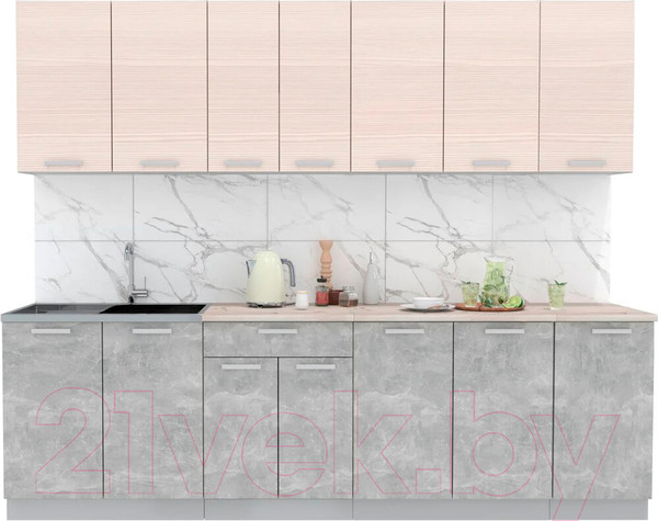 Изображение товара Кухонный гарнитур Интерлиния Мила Лайт 2.6 (вудлайн кремовый/бетон/бискайская сосна)