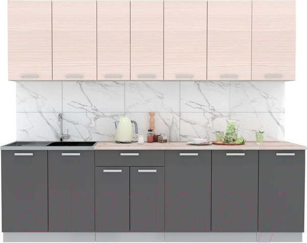 Изображение товара Кухонный гарнитур Интерлиния Мила Лайт 2.6 (вудлайн кремовый/антрацит/бискайская сосна)