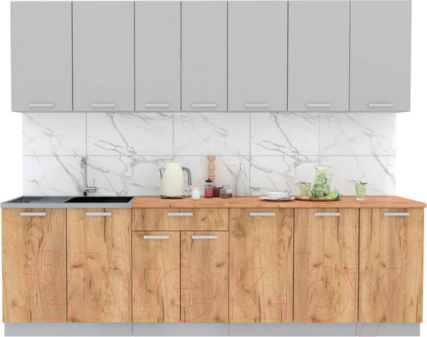 Изображение товара Кухонный гарнитур Интерлиния Мила Лайт 2.6 (серебристый/дуб золотой/дуб бунратти)