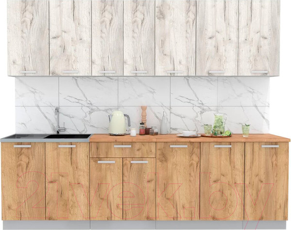 Изображение товара Кухонный гарнитур Интерлиния Мила Лайт 2.6 (дуб белый/дуб золотой/дуб бунратти)