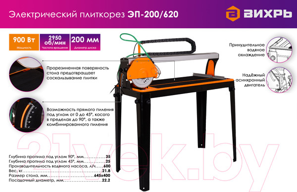 Изображение товара Плиткорез электрический Вихрь ЭП-200/620 (72/22/2)