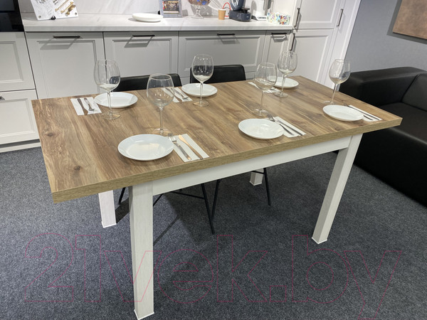 Изображение товара Обеденный стол Senira Кастусь 120-160x75 (береза сандал/белый)