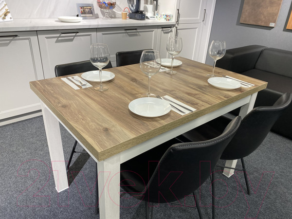 Изображение товара Обеденный стол Senira Кастусь 120-160x75 (береза сандал/белый)