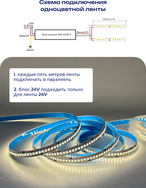 Изображение товара Светодиодная лента Truenergy 24V-240D 19.2W/m 4000K IP20 / 16507 (5м)