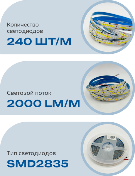 Изображение товара Светодиодная лента Truenergy 24V-240D 19.2W/m 6000K IP20 / 16508 (5м)