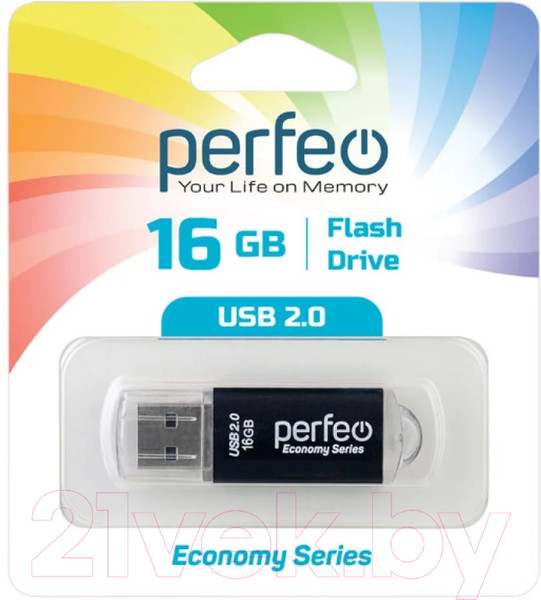 Изображение товара USB flash накопитель Perfeo 16GB E01 / PF-E01B016ES (черный)