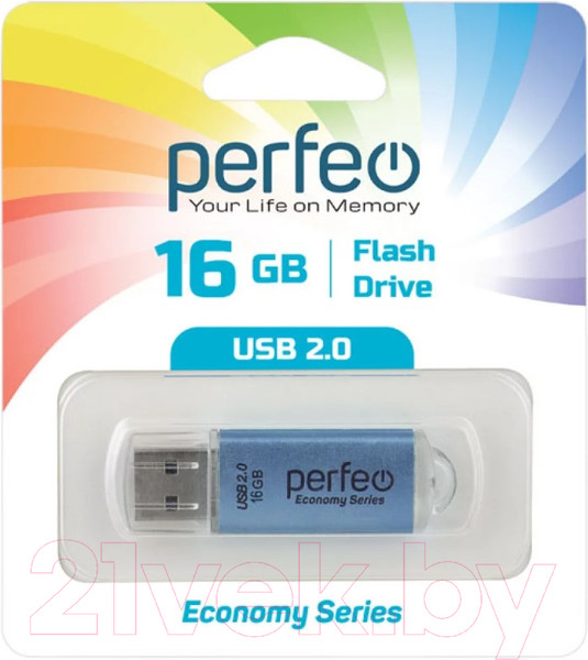Изображение товара USB flash накопитель Perfeo 16GB E01 / PF-E01N016ES (синий)