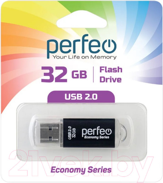 Изображение товара USB flash накопитель Perfeo 32GB E01 / PF-E01B032ES (черный)