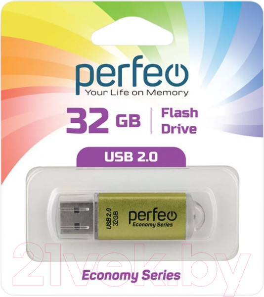 Изображение товара USB flash накопитель Perfeo 32GB E01 / PF-E01Gl032ES (золотой)