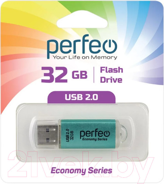 Изображение товара USB flash накопитель Perfeo 32GB E01 / PF-E01G032ES (зеленый)