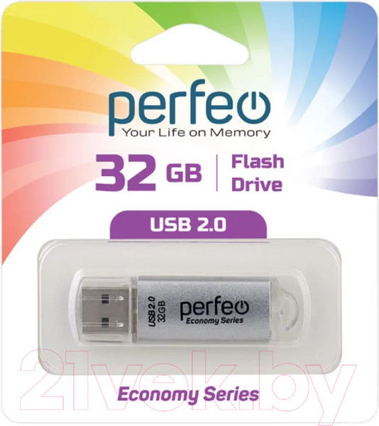 Изображение товара USB flash накопитель Perfeo 32GB E01 / PF-E01S032ES (серебристый)