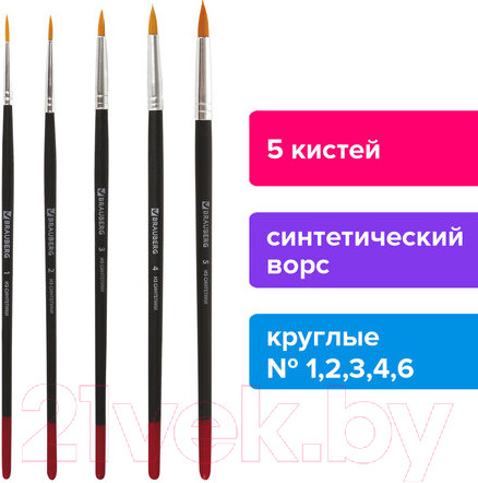 Изображение товара Набор кистей Brauberg Синтетическая / 200218 (5шт)