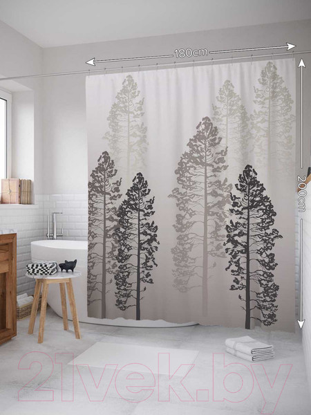 Изображение товара Шторка-занавеска для ванны JoyArty Деревья в тумане / sc_19688