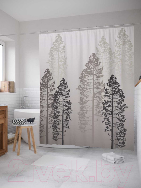 Изображение товара Шторка-занавеска для ванны JoyArty Деревья в тумане / sc_19688