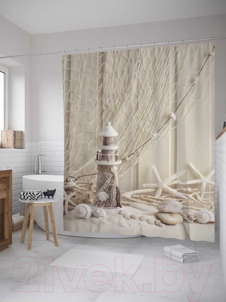Изображение товара Шторка-занавеска для ванны JoyArty Маяк с декорациями / sc_9000