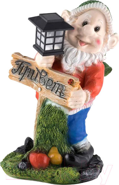 Изображение товара Фигурка для сада Park Гном с фонарем и табличкой Привет / 169417