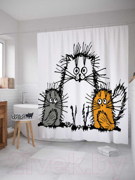Изображение товара Шторка-занавеска для ванны JoyArty Мохнатые коты / sc_17711