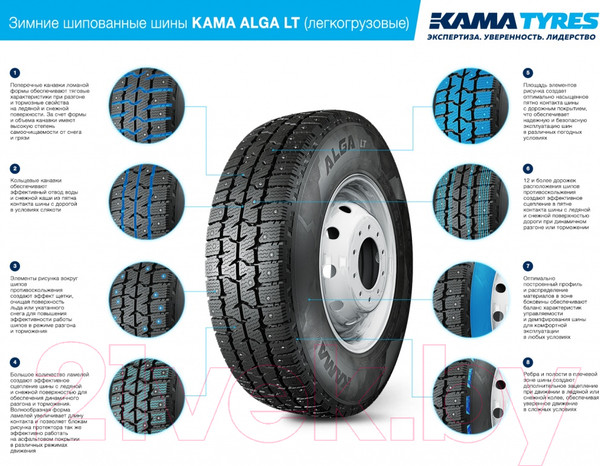 Изображение товара Зимняя легкогрузовая шина KAMA Alga LT НК-534 185/75R16C 104/102R (шипы)