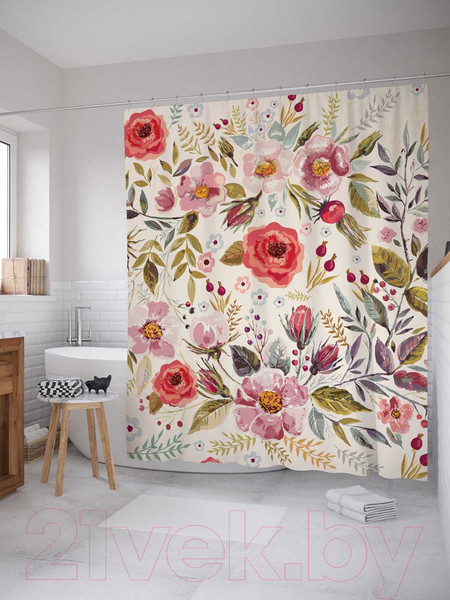 Изображение товара Шторка-занавеска для ванны JoyArty Цветочное знакомство / sc_29975