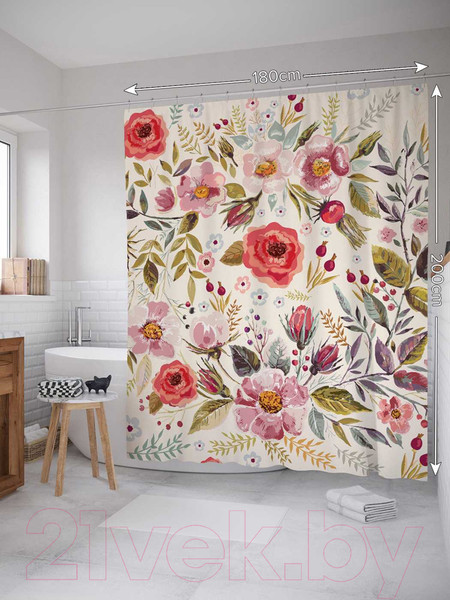 Изображение товара Шторка-занавеска для ванны JoyArty Цветочное знакомство / sc_29975