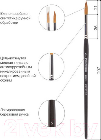 Изображение товара Кисть для рисования Brauberg Art Classic Синтетика мягкая 5 / 200690 (круглая)