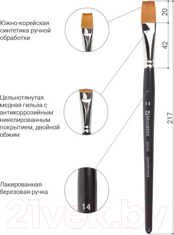 Изображение товара Кисть для рисования Brauberg Art Classic Синтетика мягкая 14 / 200702 (плоская)