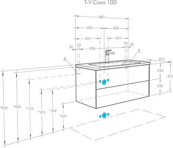 Изображение товара Тумба под умывальник Акватон Сохо 100 (1A258201AJA00)
