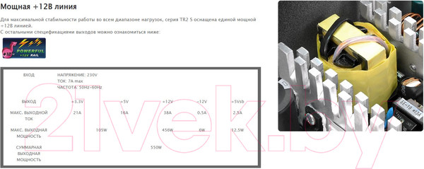 Изображение товара Блок питания для компьютера Thermaltake ATX 550W TR2 S 80+ / PS-TRS-0550NPCWEU-2