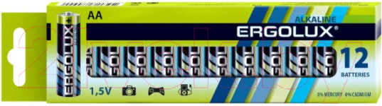 Изображение товара Комплект батареек Ergolux LR6 Alkaline BP-12 (1.5В)
