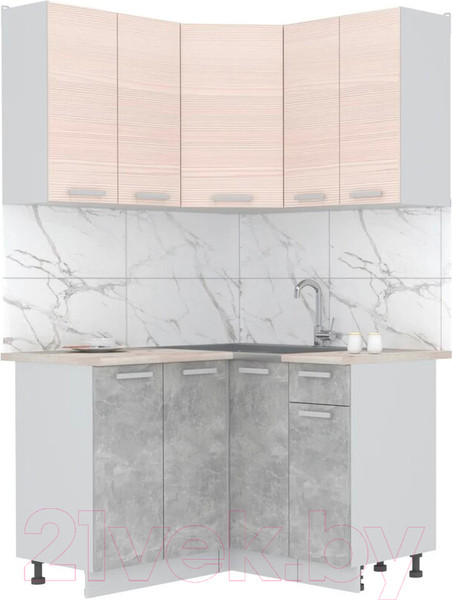 Изображение товара Кухонный гарнитур Интерлиния Мила Лайт 1.2x1.2 (вудлайн кремовый/бетон/бискайская сосна)