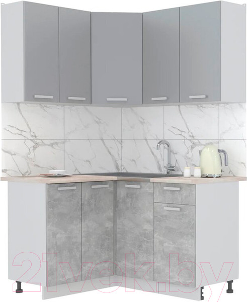 Изображение товара Кухонный гарнитур Интерлиния Мила Лайт 1.2x1.4 (серебристый/бетон/бискайская сосна)