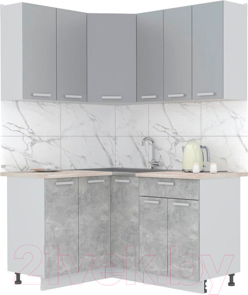 Изображение товара Кухонный гарнитур Интерлиния Мила Лайт 1.2x1.5 (серебристый/бетон/бискайская сосна)