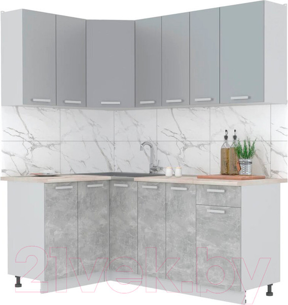 Изображение товара Кухонный гарнитур Интерлиния Мила Лайт 1.2x1.9 (серебристый/бетон/бискайская сосна)