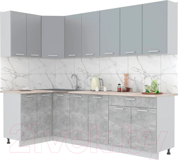 Изображение товара Кухонный гарнитур Интерлиния Мила Лайт 1.2x2.6 (серебристый/бетон/бискайская сосна)