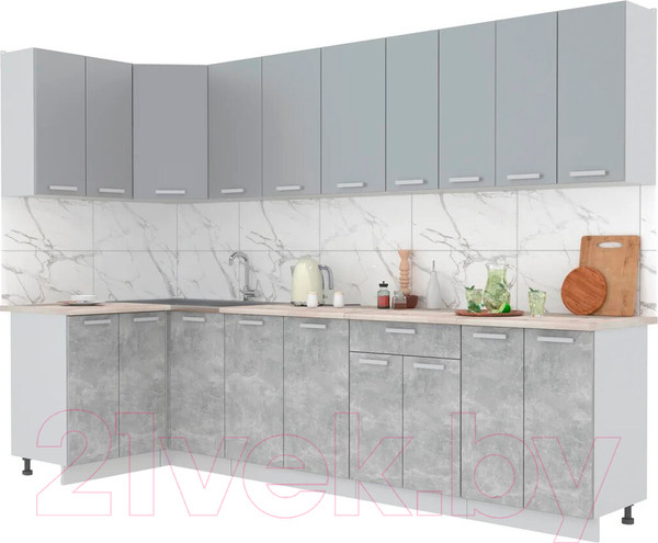Изображение товара Кухонный гарнитур Интерлиния Мила Лайт 1.2x3.0 (серебристый/бетон/бискайская сосна)