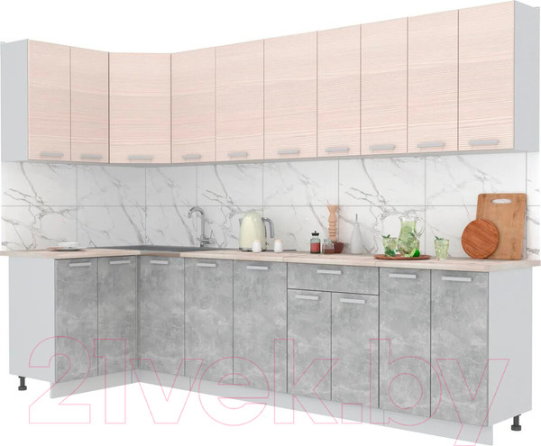 Изображение товара Кухонный гарнитур Интерлиния Мила Лайт 1.2x3.0 (вудлайн кремовый/бетон/бискайская сосна)